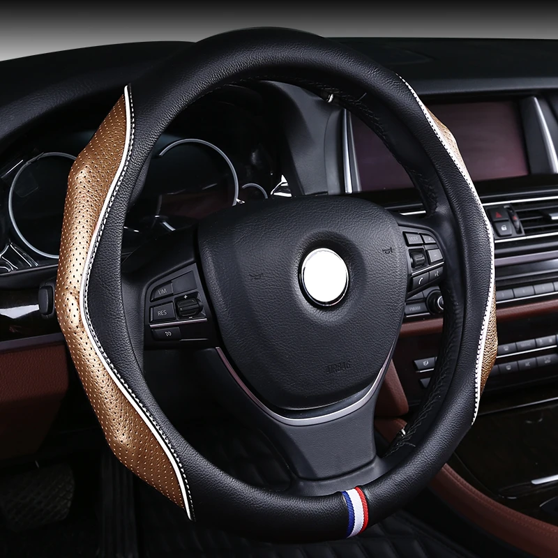 Гоночный чехол рулевого колеса автомобиля кожаный Авто интерьерный аксессуар