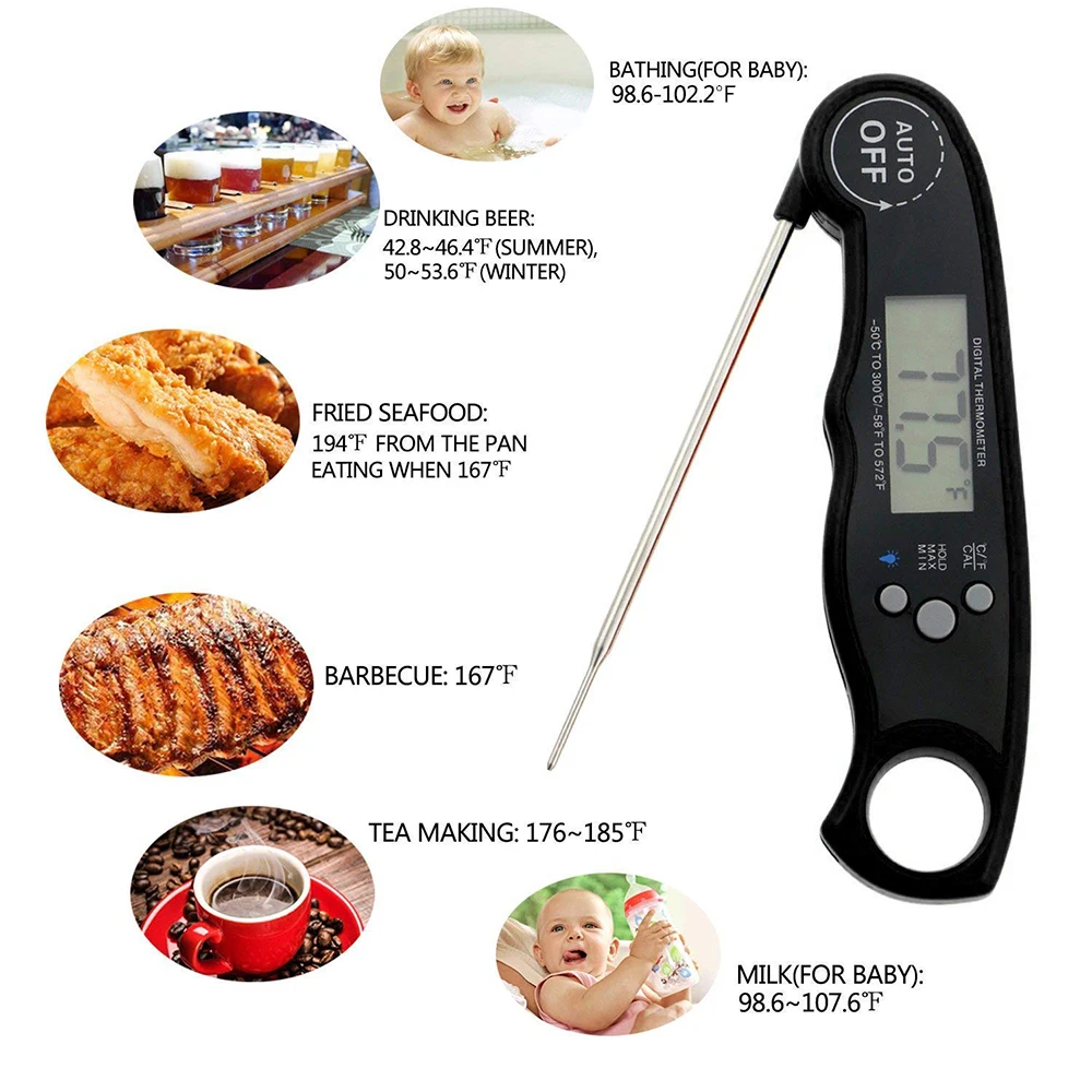 Профессиональный водонепроницаемый цифровой термометр для еды пирометр с складной зонд для кухни