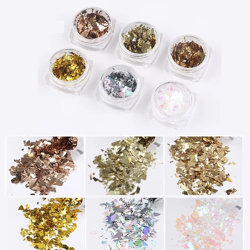 6pcs Gold Silver Nail Art Glitter Flakes Mermaid Holographic Irregular Paillette Spangle DIY Sequins Nail Manicure Decoration