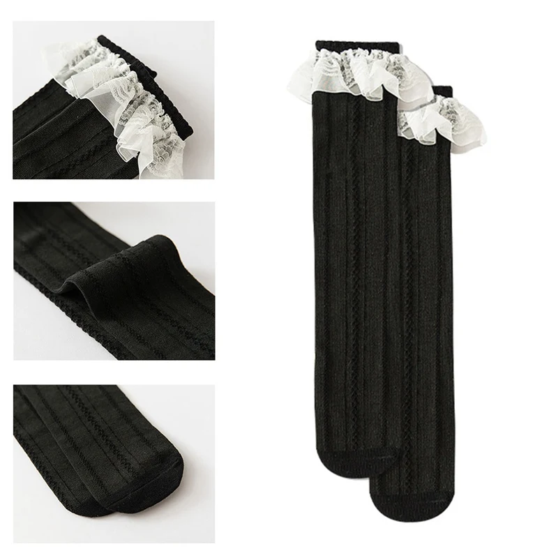 New Kids Kids Solid Color Socks Toddlers Girls Knee High Long Soft Cotton Lace Baby Socks