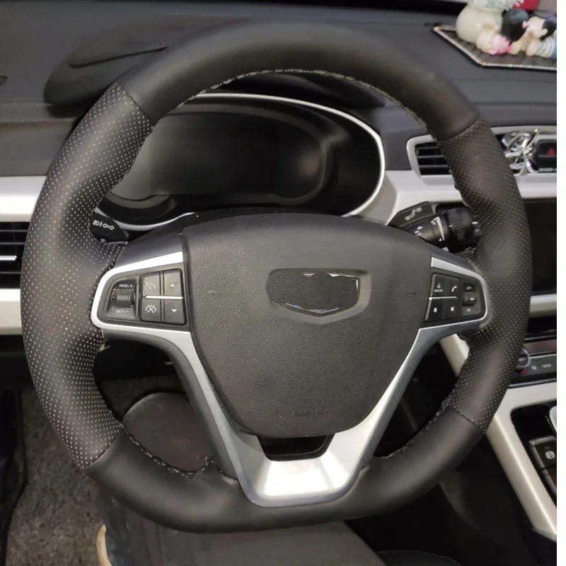 

Cowhide Top Layer Leather handmade Sewing Steering wheel covers protect For Geely EMGRAND 7 EMGRAND X7 Atlas NL-3 NL3 borui