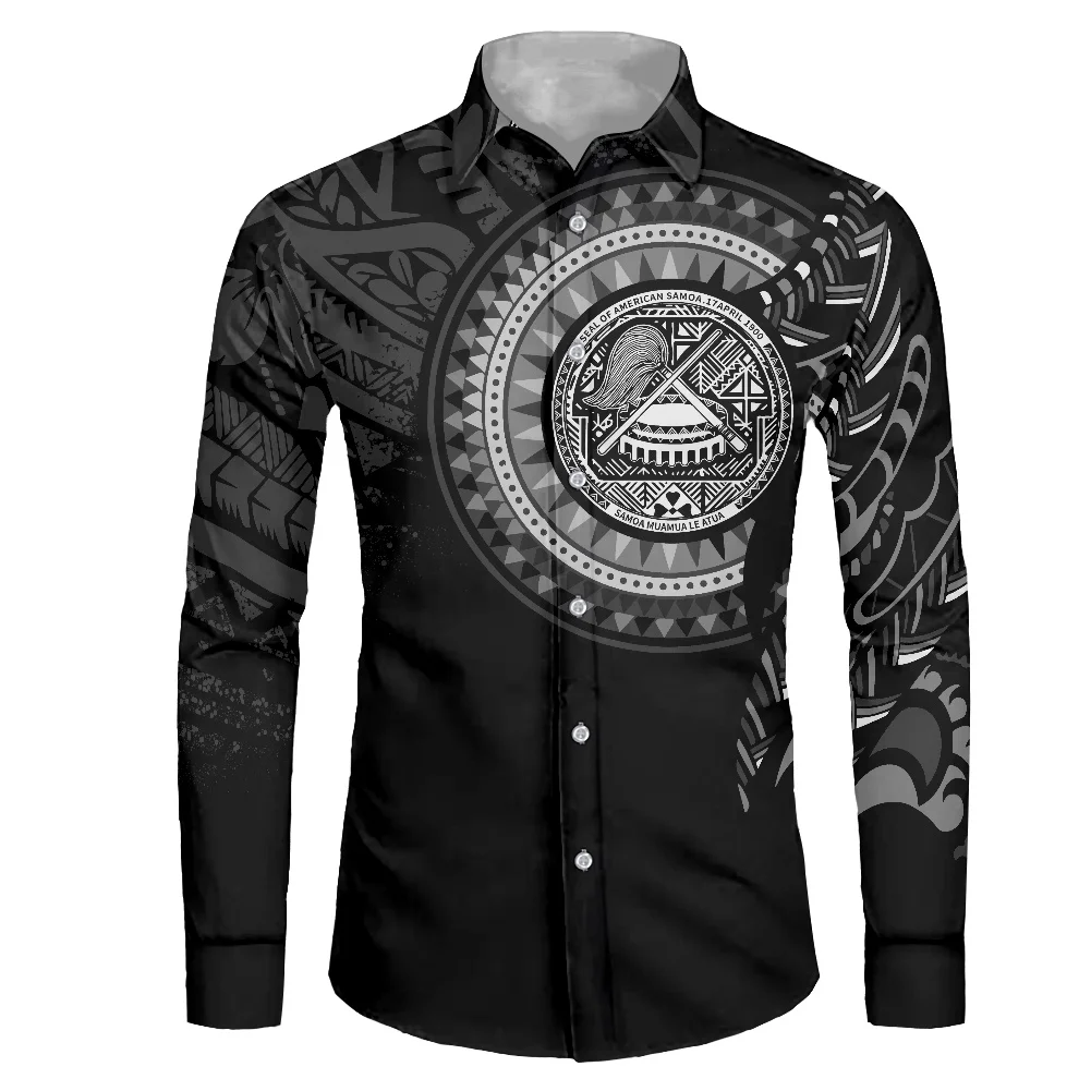 

HYCOOL Tribal Print Samoan Black Man Dress Shrit Polynesia Men Shirt Long Sleeve For Party Custom Luxury Clothes Men 2021 Autumn