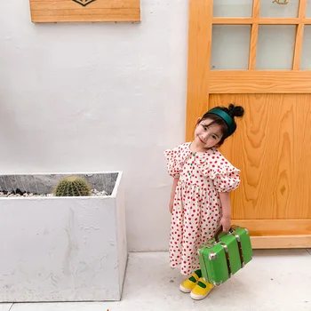 

Polka Dot Dresses Girl Ruffles Collar Toddler Baby Aline Cotton Dress with Single Breasted Clothes Kids Summer Baby Girl Cloth