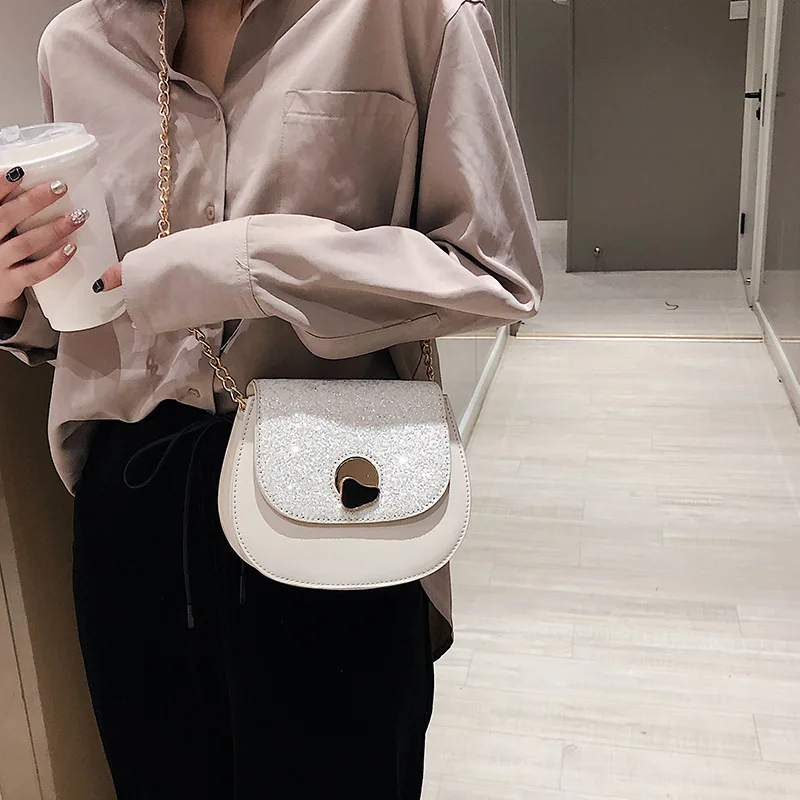 

New Arrival Bag Women's 2019 New Style Fashion Korean-style Versatile Shoulder Bag Sequin Chain-Style Lock Saddle