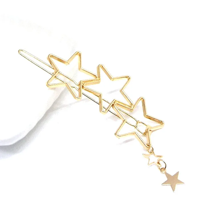gold star New Women Vintage Heart Star Geometric Alloy Hairpins Sweet Headband Hair Clips Barrettes Female Fashion Hair Accessories - Цвет: gold star