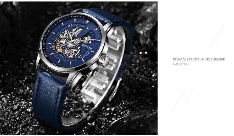 OUBAOER Mens Watches 2021 Mechanical Automatic Top Brand Luxury Tourbillon Self Winding Leather Sport  Wristwatch