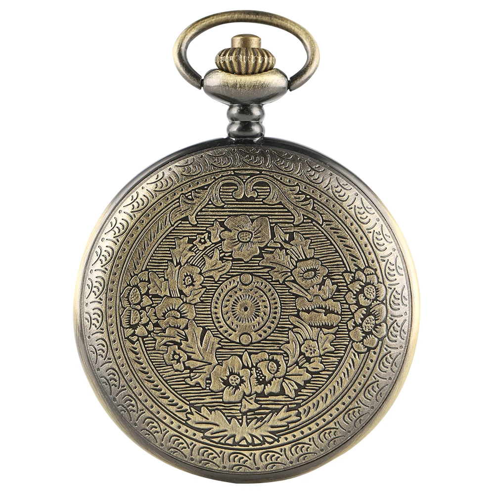 Bronze Carving Wreath Quartz Pocket Watch Pendant Fob Chain Roman Numerals Antique Clock Hours Men Women Xmas Gifts Reloj Hombre