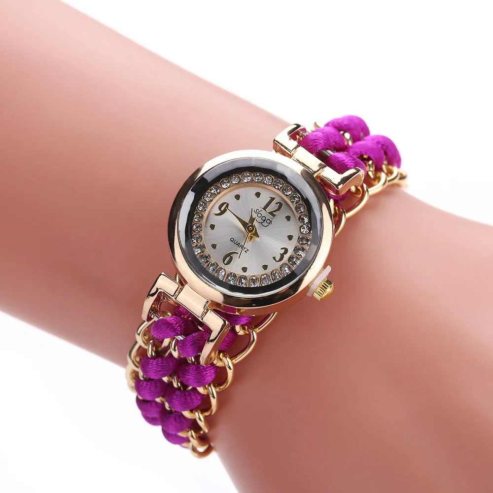 Для женщин Вязание Веревка Цепи обмотки Аналоговый кварцевый механизм наручные часы Высокое качество повседневные наручные часы подарок Relogio Feminino#10