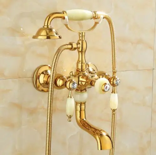 style 9 Vidric смеситель для душа, латунный полированный Золотой смеситель для ванны, Ручной Дождь, душевая головка, кран, роскошный нефрит, телефонная стена, ванна и душ - Цвет: style 9