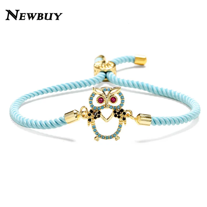 

NEWBUY Trendy Blue Color Rope Life Tree Bracelet Cubic Zirconia Inlay Gold Color Owl Charm Bracelets For Women Girl Dropship