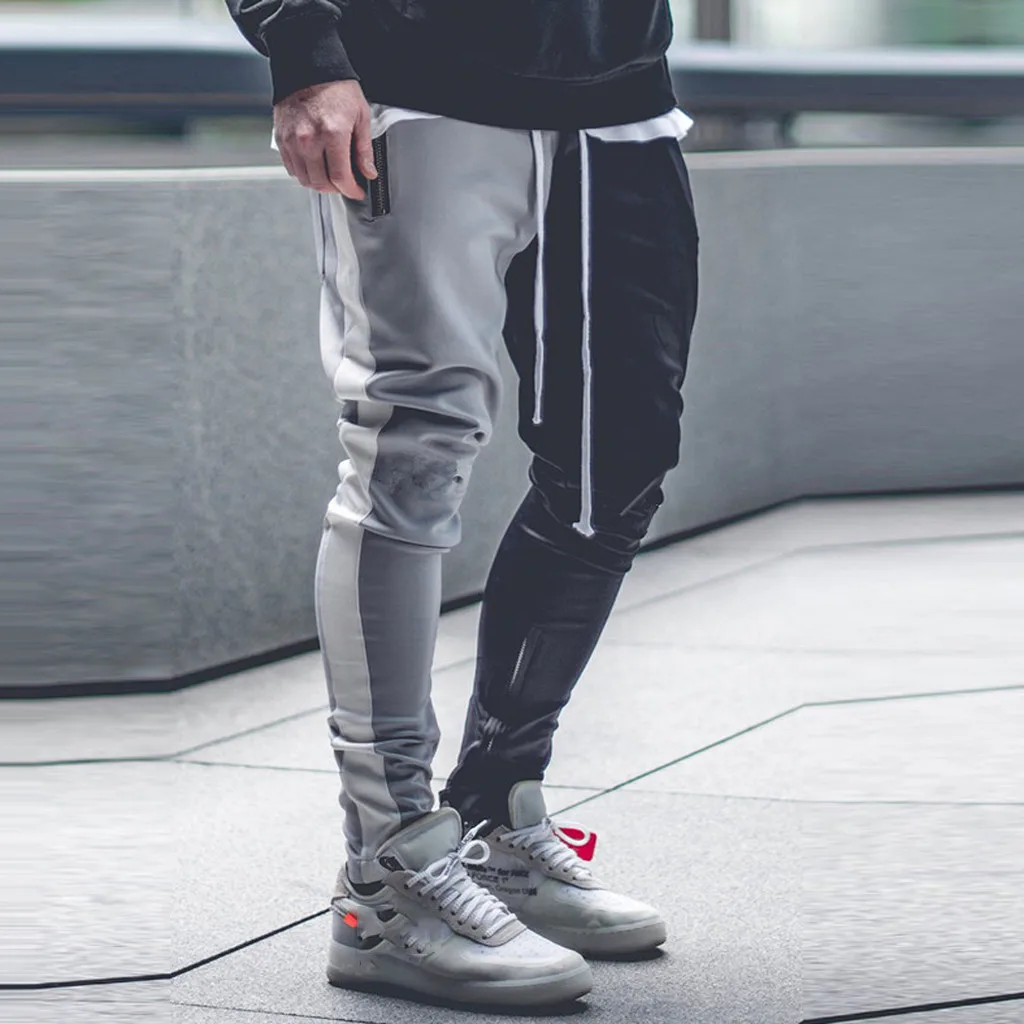 Pants Men New Autumn Winter Casual Sweatpants Colorblock stitching high-elastic Sport cargo pants men hip hop L0919