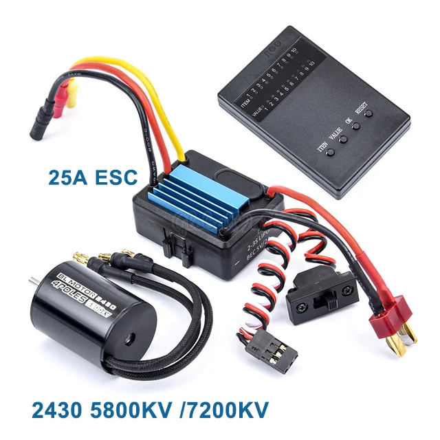 2430 7200KV Brushless Motor+25A ESC+LED Program Card For 1/16 1/18 RC Models 