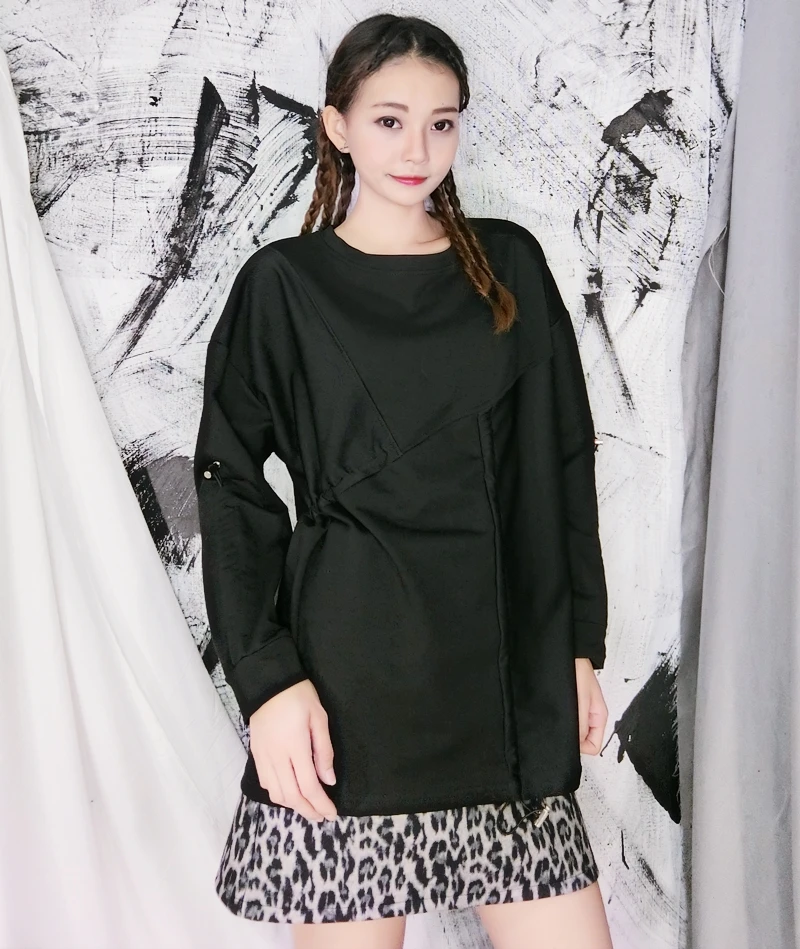 black DMY2190 XITAO Ранняя весна новая футболка для женщин асимметрия шнурок складки футболка свободного размера плюс уличная футболка тренд дикий Топы DMY2190 - Цвет: black DMY2190