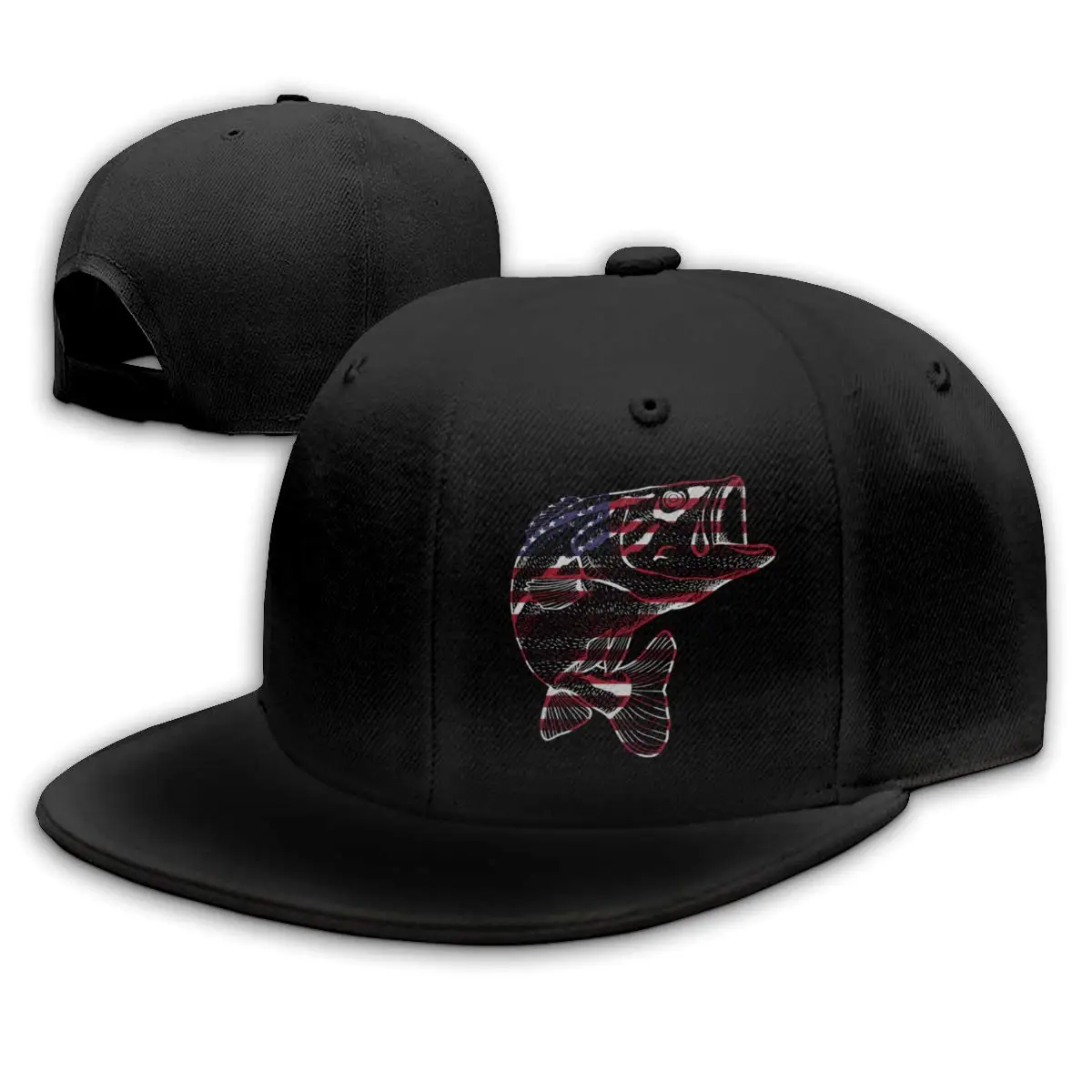 Американский флаг бас рыбы Snapback плоские Билла бейсболки мужские черные
