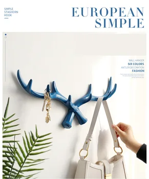 

Resin Deer Horn Nordic Wall Hook For Keys Holder Rack Bag Hat Coat Wall decorative clothes Hanger Home wall Décor Hooks