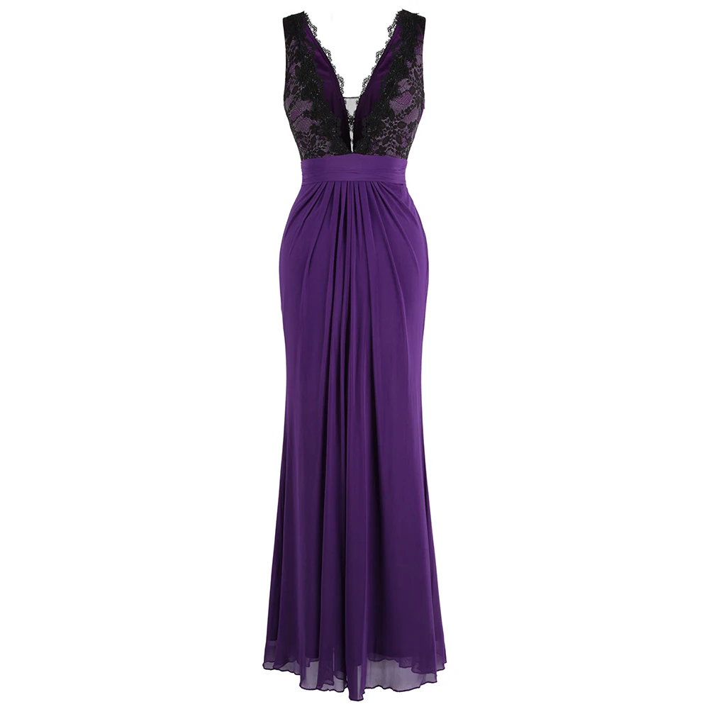 Angel-Fashion, женские плиссированные кружевные вечерние платья с v-образным вырезом, длинное фиолетовое вечернее платье, подарок матери, J-191108-S
