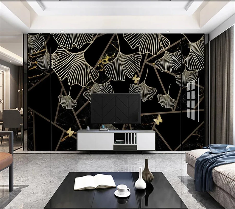 Beibehang-Custom-large-wall-painter-with-modern-light-luxury-abstract-geometric-black-gold-leaf-marbled-background (2)