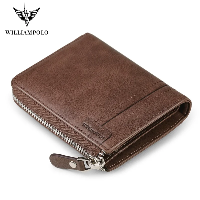 Бумажник WilliamPolo мужской короткий из натуральной кожи модный винтажный держатель