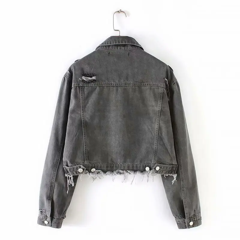 

Western Style Trend WOMEN'S Dress Washing with Holes Flash Cowboy Jacket