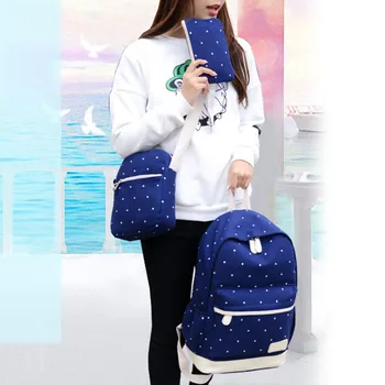 

Hot Selling 3pcs Set Backpack With Purse Women Lady Girl Canvas For Outdoor Shopping School -B5
