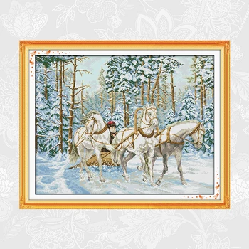 

The Snow Carriage Paintings Cross-stitch Handwork Beginner Embroidery Sets Aida Canvas 11CT 14CT Wholesale Needlework Home Decor
