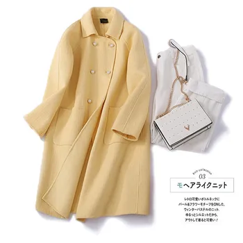 

2020 Quality Handmade Woolen Coat Pure Color Temperament Self-cultivation Double-breasted Lapel Jacket Female Lady Style B006