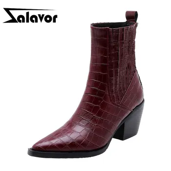 

ZALAVOR Fashion Women Ankle Boots Solid Color Pointed Toe Thick Heels Shoes Autumn Winter Warm Women Footwear Size 33-45