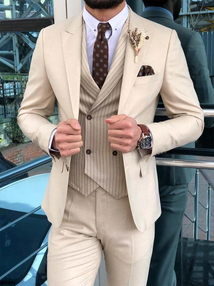 Beige suit for groom Clearance