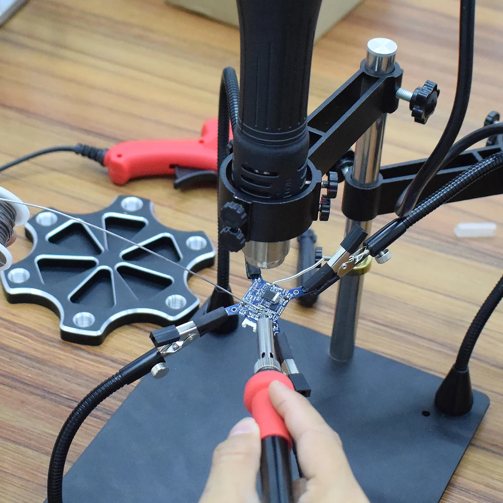 Toolour Magnetic PCB Board Fixed Clip Flexible Arm Soldering Third Hand 5X/3X Magnifier Glass Soldering Iron Holder Repair Tools