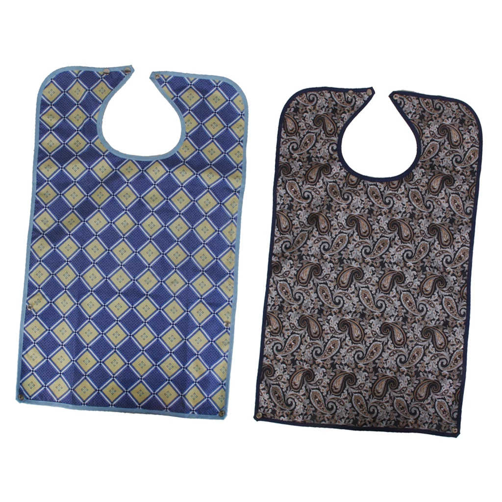 Pack of 2 Waterproof Bib Adult Mealtime Cloth Protector Detachable Disability Aid Aprons for Elderly Patients