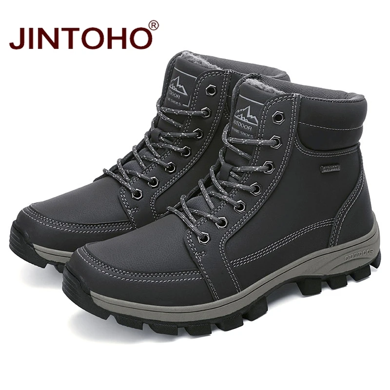 JINTOHO, зимняя мужская походная обувь, уличная горная обувь, обувь для альпинизма, зимние спортивные кроссовки, мужские рабочие ботинки, походные ботинки - Цвет: gray
