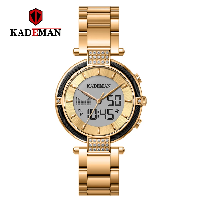 K9080-GB-G-G Kademan Новые Элегантные кварцевые и цифровые женские часы с ЖК-экраном Роскошные бизнес стиль модные водонепроницаемые K9080 Relogio Feminno - Цвет: K9080-GB-G-G