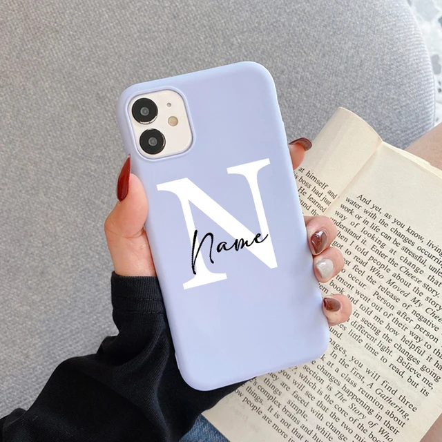 Flowers Diy For iphone 11 12 13 Pro Mini Phone Case Custom Capital Letters Name For X XS Max XR 7 8 Plus SE New Silicone Cover Lpurple diy name Bai