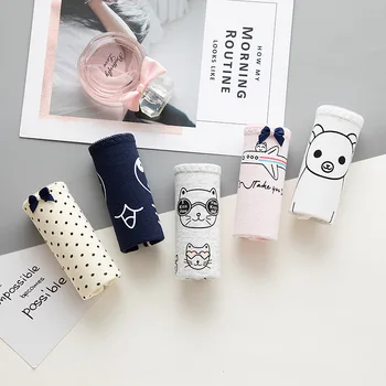 

5 Pcs /Set Women Cotton Breathable Briefs Cute Cartoon Printed Panties Cozy Soft Underwear Elegant Ladies Seamless Underpants