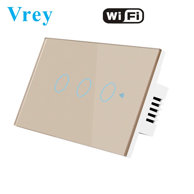 Vrey US ST умный сенсорный переключатель, приложение беспроводной дистанционный светильник сенсорный настенный выключатель, прерыватель сенсорный переключатель, работает с Alexa Google Home - Цвет: VRUS-WIFI-03 Coffee