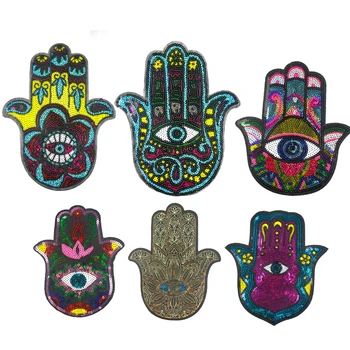 

Colorful Hamse Hand of Fatima Iron on Patches for Clothing Garment Accessory Sewing on Clothes Embroidery Applique Wholesale
