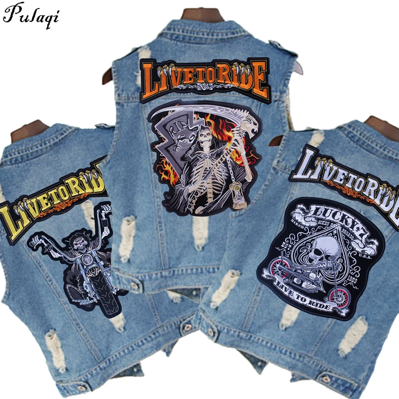 

Pulaqi grim Reaper Patches Punk Skull Patch Diy For Clothing Stickers For Clothing Stripe On The Back Iron On Patches wholesale