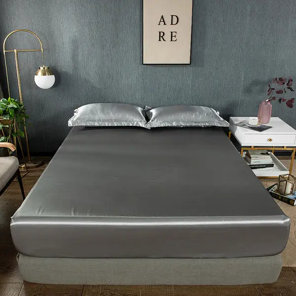 Elastic Fitted Sheet 1 Pcs Bed Set Silky Satin Fitted Sheet Home Mattress Cover Bed Sheet with Elastic Bands Couple Double Size Elastic Fitted Sheet 1 Pcs Bed Set Silky Satin Fitted Sheet Home Mattress Cover Bed Sheet with Elastic Bands Couple Double Size
