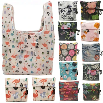 

2020 New Flamingo Recycle Shopping Bag Eco Reusable Shopping Tote Bag Cartoon Floral Shoulder Folding Pouch Handbags Printing