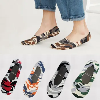 

Jeseca Camouflage Print Men's No Show Socks Summer Invisible Ice Silk Sock Slippers for Business Male Silicone Non-slip Boat Sox