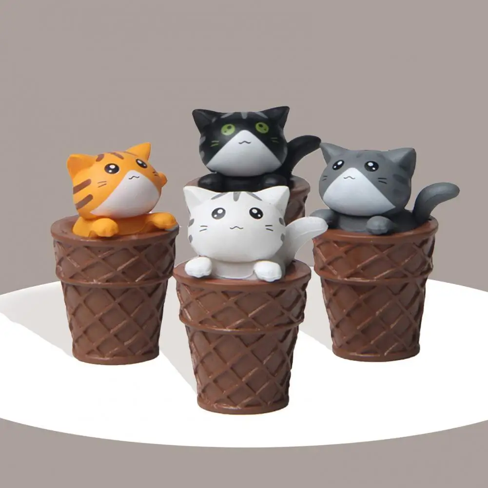 Chocolate Ice Cream Cones Cat Cake Topper Toy Tiny Cats Figure Cat Mini Figure Cat