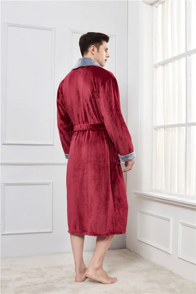 Winter Thicken Warm Nightwear Flannel Men Robe Kimono Bath Gown Coral Fleece Nightgown Casual Loose Home Clothes Plus Size 3XL cheap pajama pants