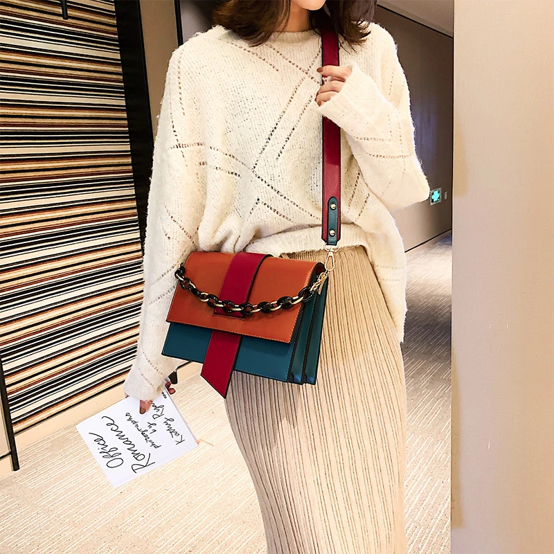 Винтажная модная женская сумка-тоут Новая высококачественная женская дизайнерская сумка из искусственной кожи контрастного цвета сумка-мессенджер