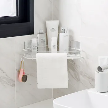 

Iron Self-adhesive Storage Rack Bathroom Wash Rack Wall-mounted Tripod Shelf Shower Storage Shampoo Holder Bathroom Accessories