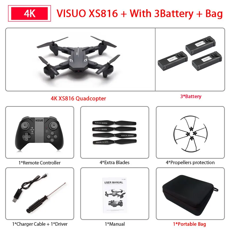 Дрон XS816 для дропшиппинг VIP link - Цвет: 4k 3B with case