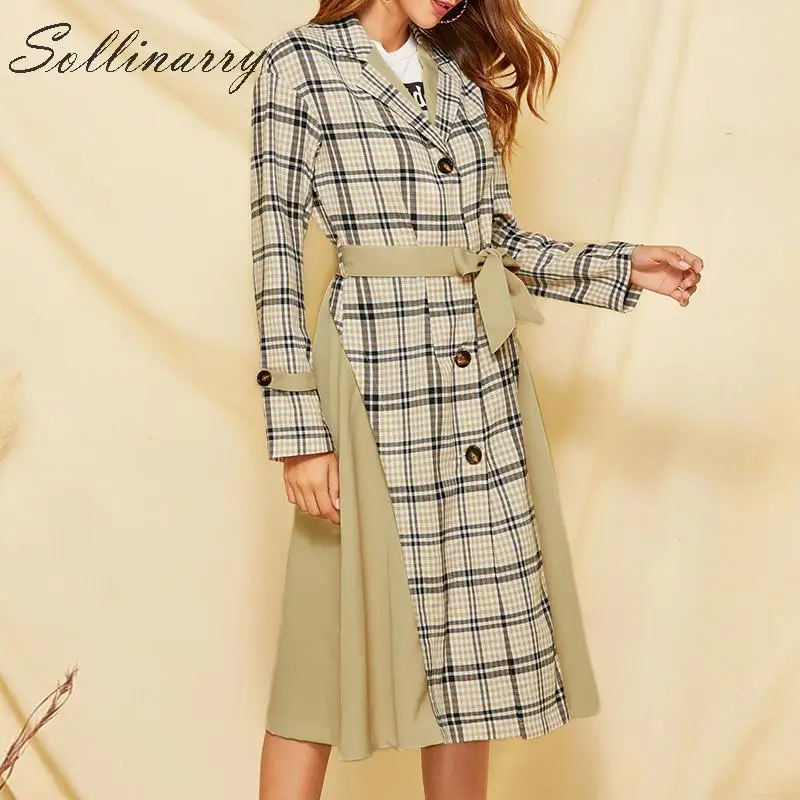 Sollinarry, Модный женский плащ, s, элегантный, высокая талия, осень, пэчворк, длинный Тренч, платье для женщин, зима, тонкий Тренч, пальто, верхняя одежда