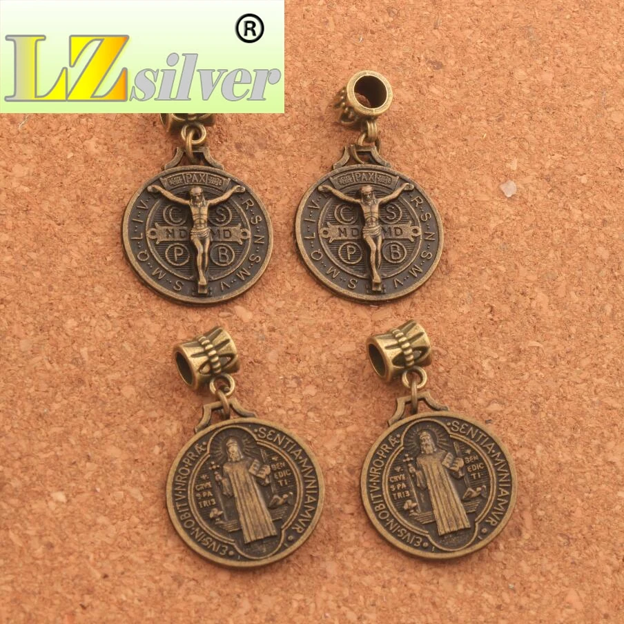 Saint Jesus Benedict Patron Medal Crucifix Cross Beads 50PCS zinc alloy  Bronze Dangle Fit European Bracelets B1658