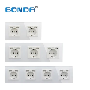 

BONDA 16A USB power socket, EU standard, socket panel, three-layer power socket, wall socket, crystal tempered glass, AC110-250V