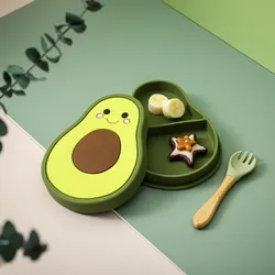 1Set Cartoon Avocado Baby Feeding Bowl Safe Food Grade BPA Free Silicone Divided Dinner Plate Learning Feeding Dish Baby Product