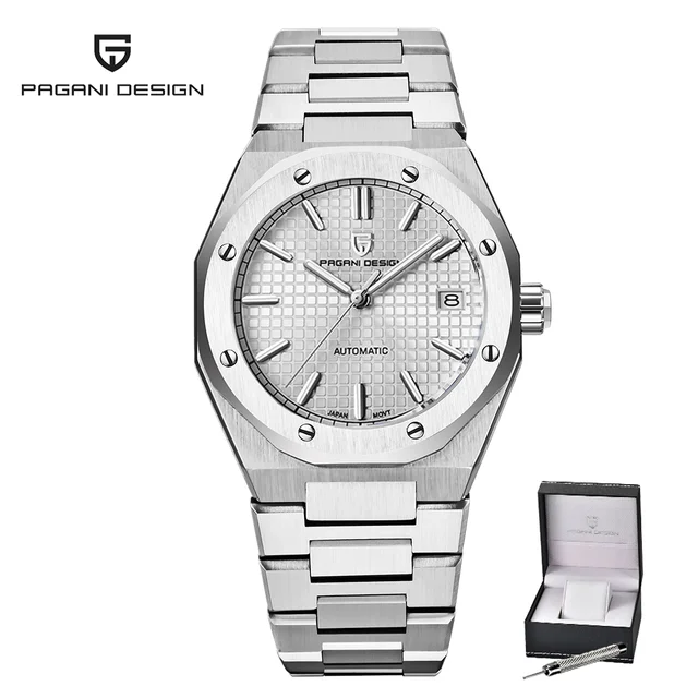 PAGANI DESIGN New 2021 Men's 40mm Stainless Steel Clock Seiko NH35A Automatic Date 100m Waterproof Wristwatch Relogio Masculino Silver White